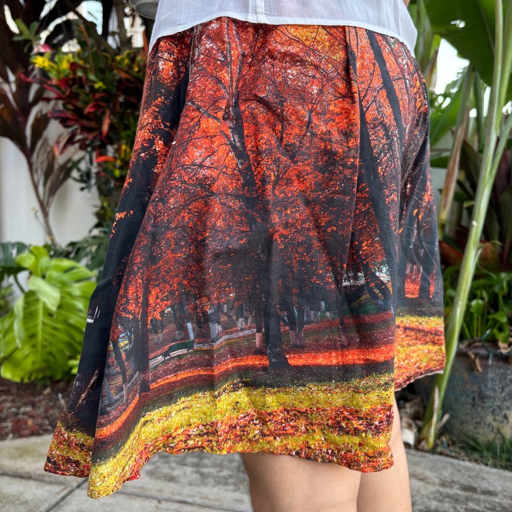 Fervour Fall Scene Skirt, Puffy, Midi